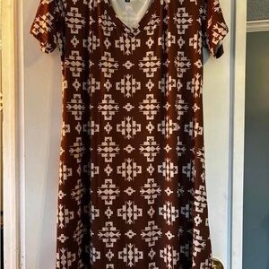 Brown and White Patterned Women's Dress